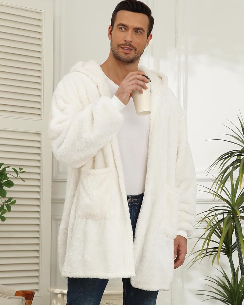 Argstar Hooded Cardigan for Women and Men, Oversized Sweatshirt Fuzzy Fleece Blanket Hoodie Jacket - One Size Fits All - Image 4